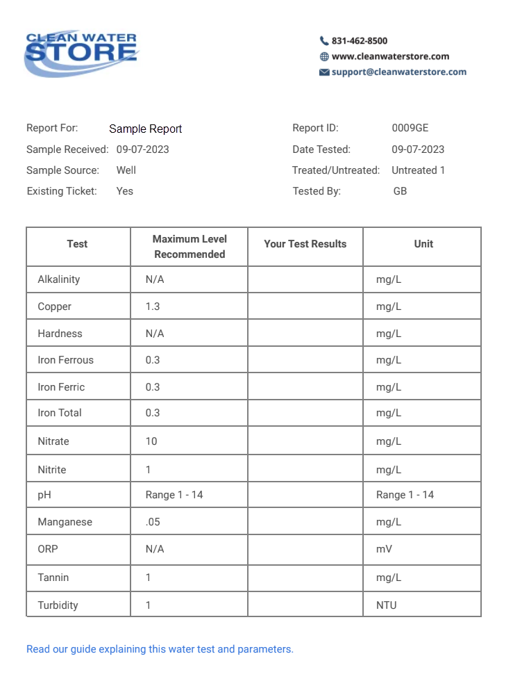 water test sample report