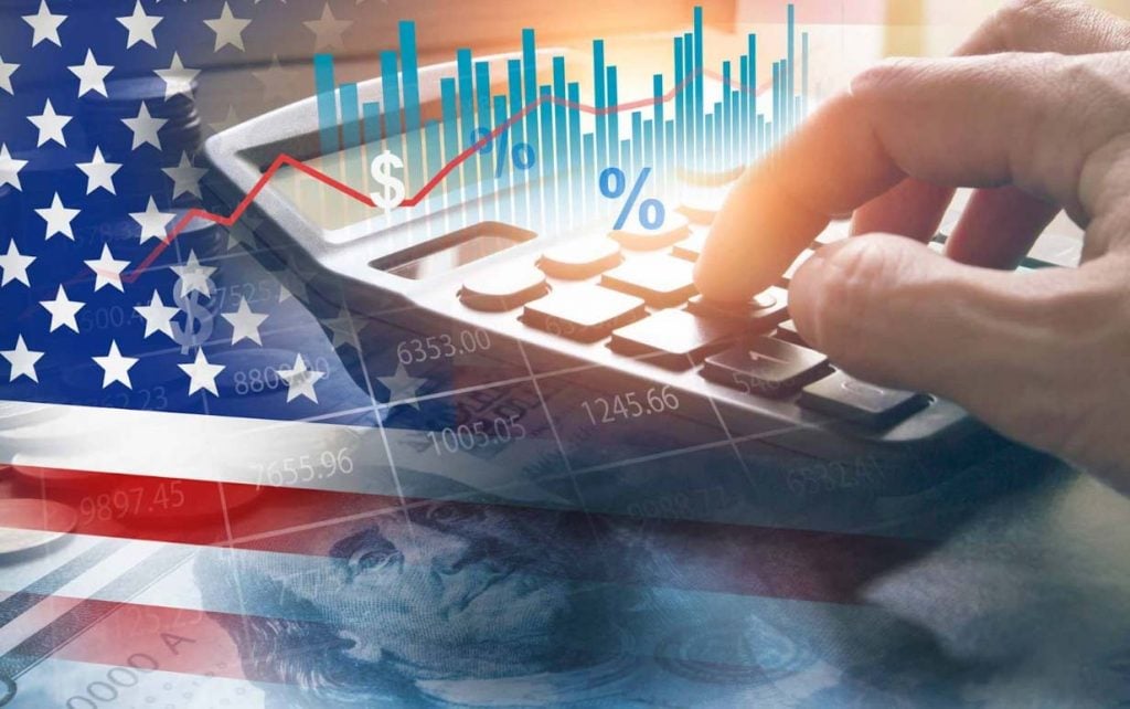 USA flag and graphics of rising costs in America.