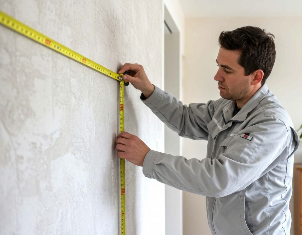 Man measures space for water filter installation.