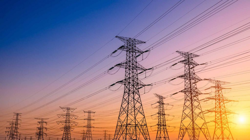 Electrical grid and sunset 