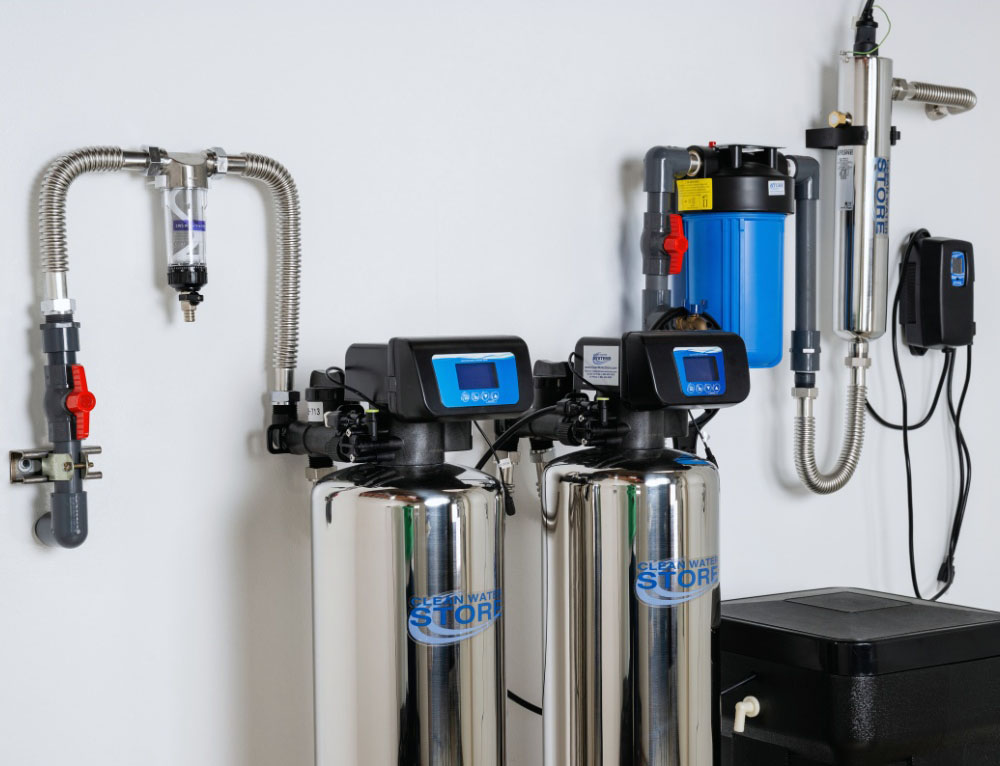 Clean Water Store custom water filtration and softening system with sediment and UV filter add ons.