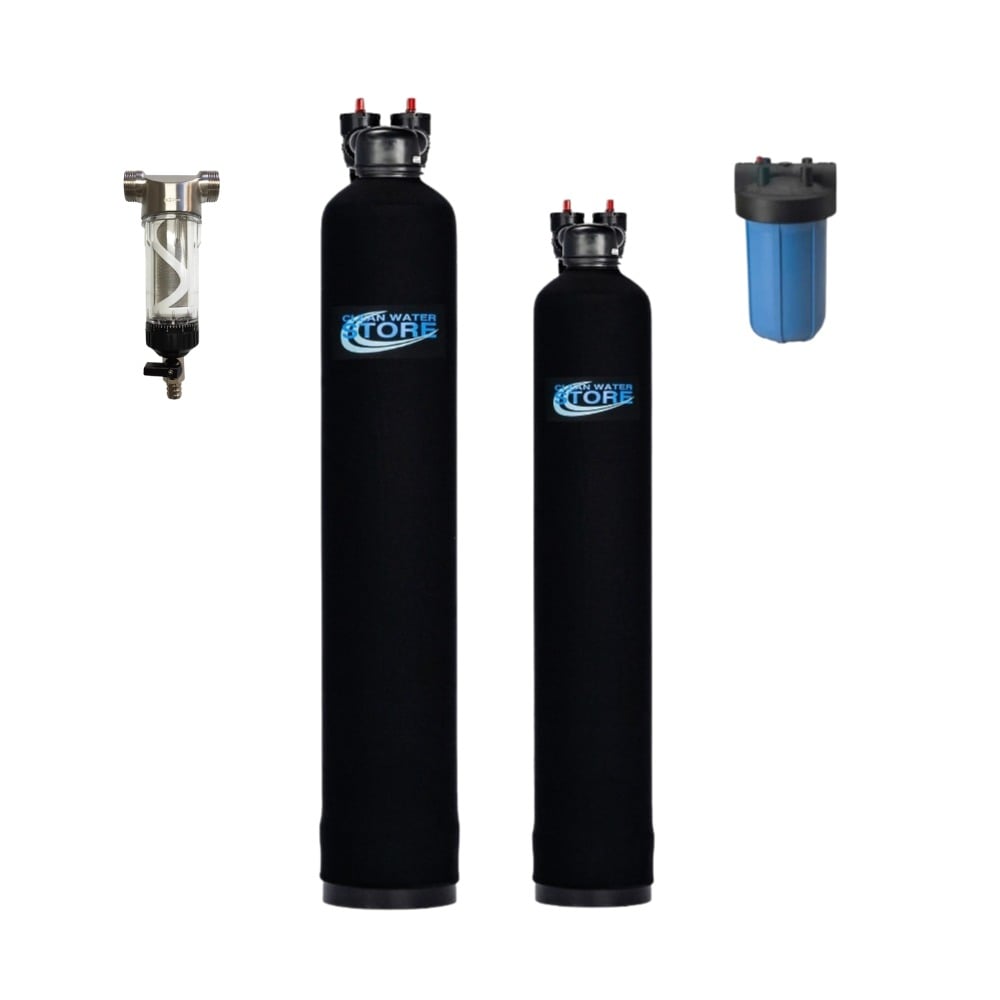 Clean Water Store whole house carbon filter and salt-free conditioner system installed side by side