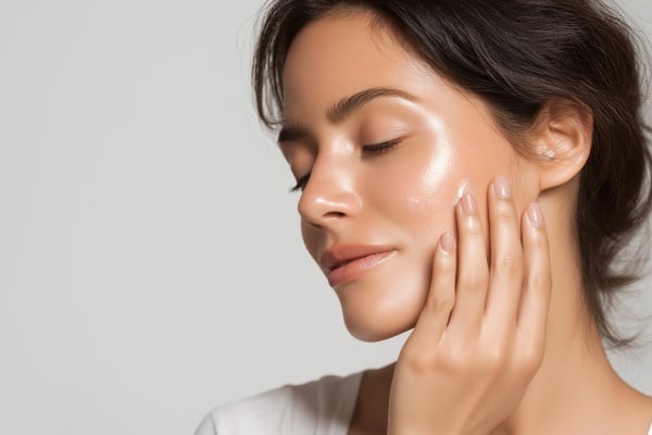 Soft beautiful skin on a woman using whole house water filtration for high quality water at home.