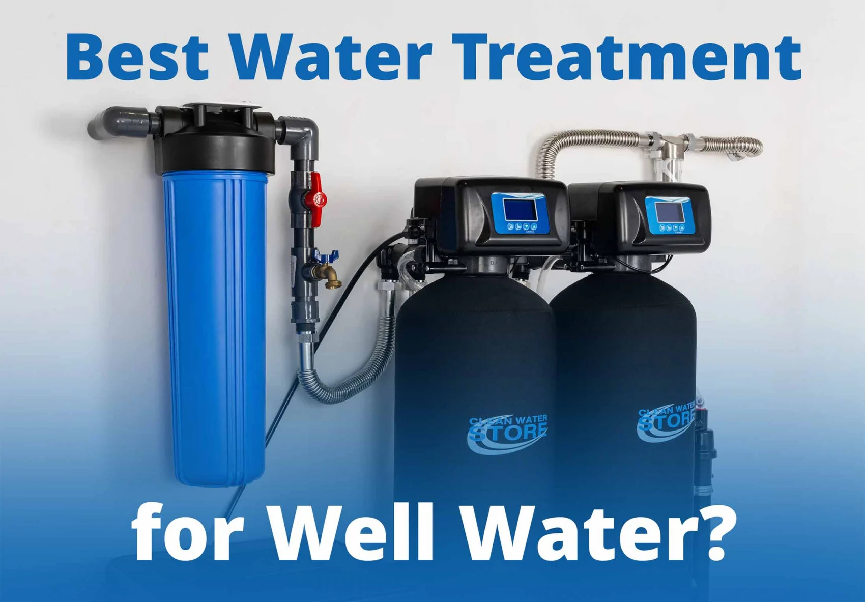 Best Water Treatment for Well Water? Shows a 7500 Rev 4 multi water system with big blue filter and sediment pre filter.