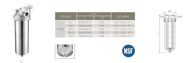 10 inch stainless steel water filter housing