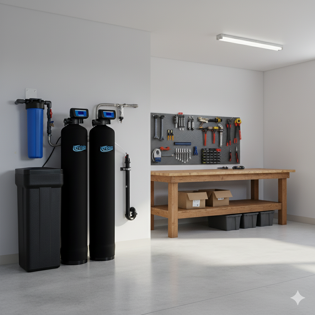 Example installation of Clean Water Store water system in a garage.